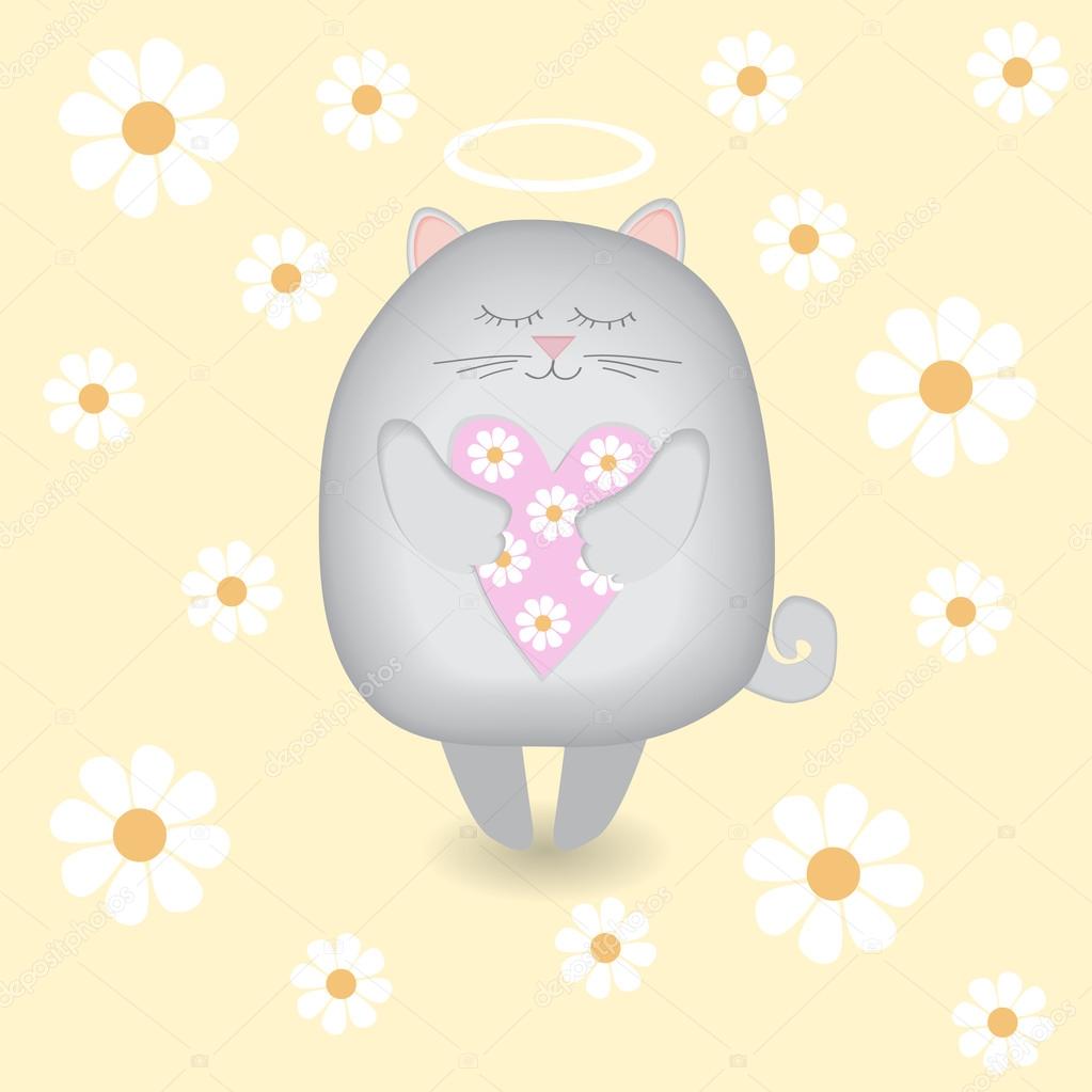 Vector background with angel cat.