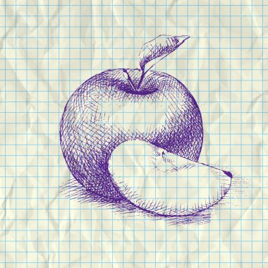 apple notebook kağıt üzerinde kroki çizimi.