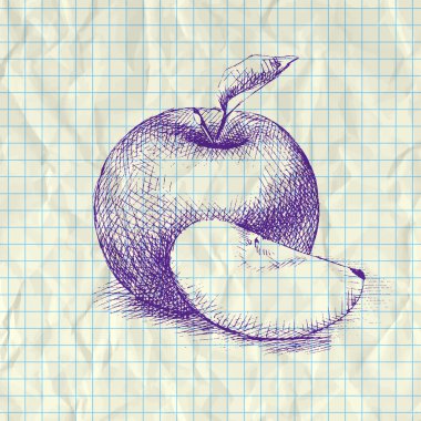 Sketch illustration of apple on notebook paper. clipart
