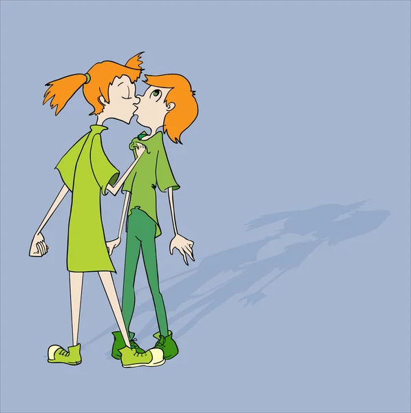 Dvě Děti Líbali Vektorové Ilustrace Stock Vektory