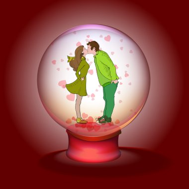 Kissing couple in magic ball. Vector illustration clipart