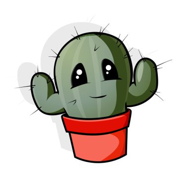A green cartoon cactus in a pot clipart