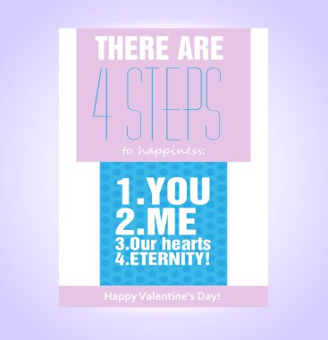 Vector greeting card for Valentine's day. Four steps to happiness. clipart