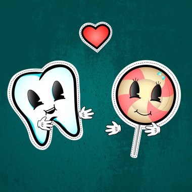 Love between tooth and lollipop. Vector illustration clipart