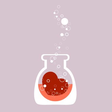 Chemical test tube with heart. Vector illustration. clipart