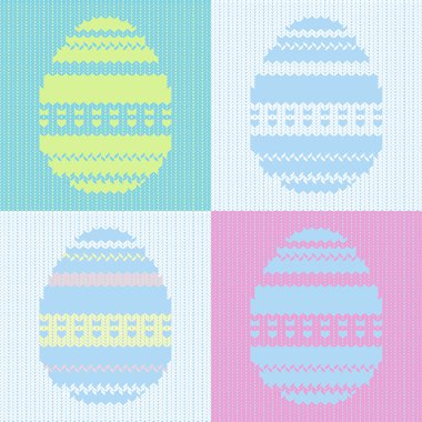 Knitted easter card with painted eggs. Vector illustration. clipart