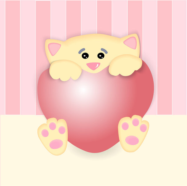 Векторная иллюстрация кота с большим сердцем
.