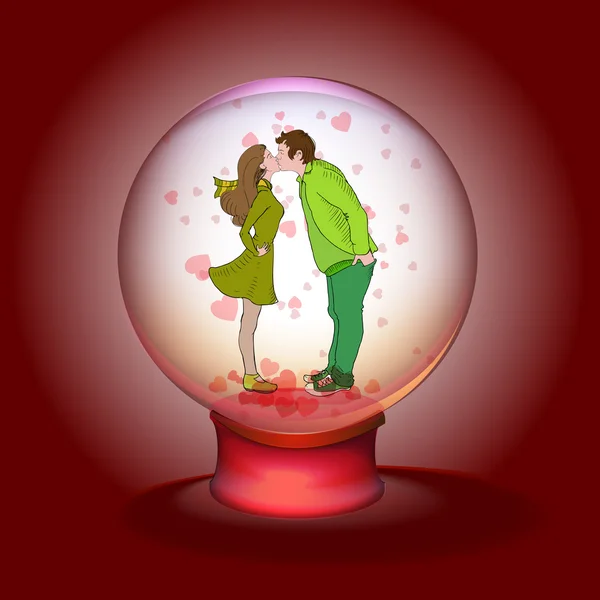 Embrasser Couple Boule Magique Illustration Vectorielle — Image vectorielle