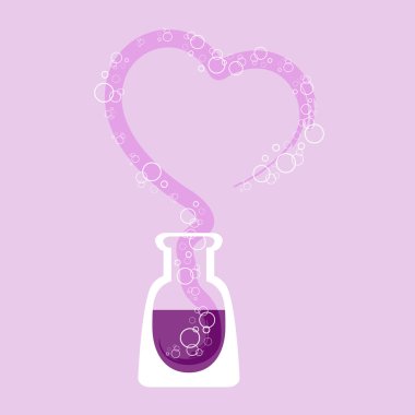 Chemical test tube with heart. Vector illustration. clipart