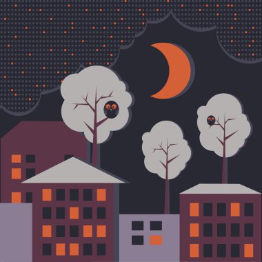 Vector background with houses at night time. clipart