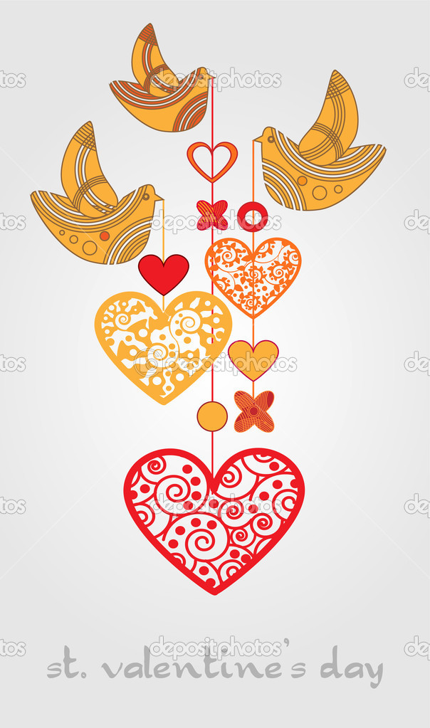 Vector background with birds and hearts.