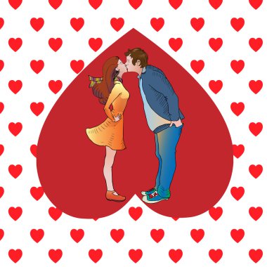 Kissing couple in heart. Vector illustration clipart