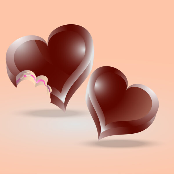 Heart shaped chocolate cakes. Vector illustration.