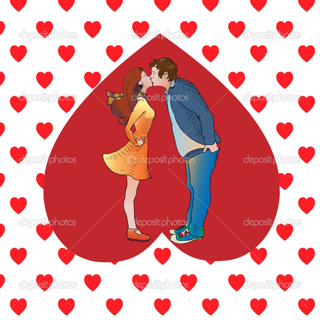 Kissing couple in heart. Vector illustration