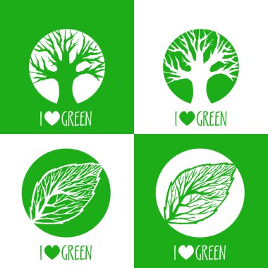 Vector ecology signs. I love green. clipart