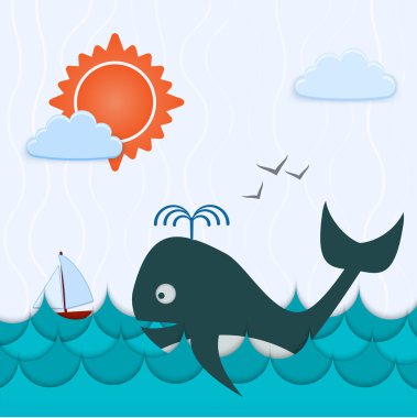 Vector background with whale and boat. clipart