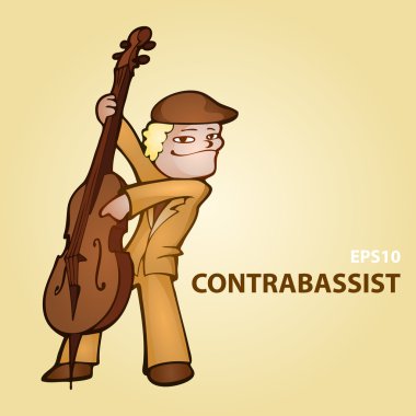 Vector cartoon contrabassist. Vector illustration. clipart