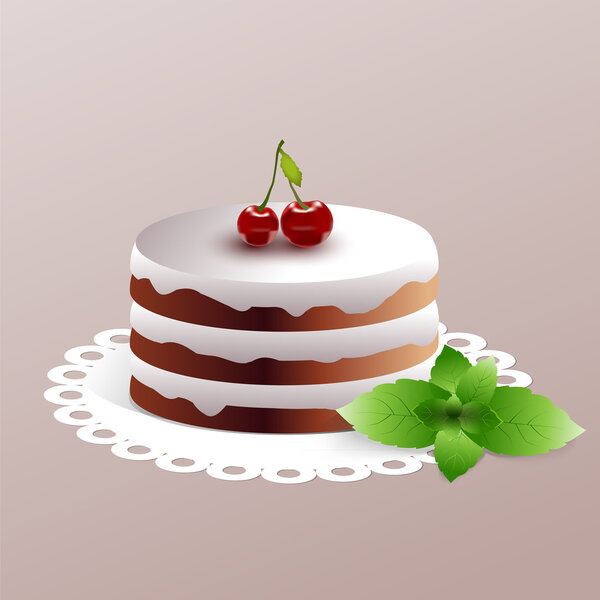 Cherry cake. Vector illustration.