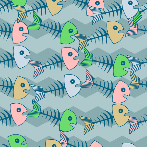 Vector background with dead fishes.