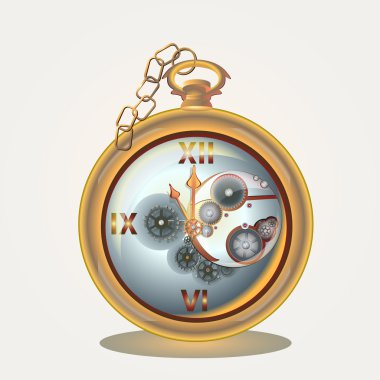 Old pocket watch on golden chain. Vector illustration. clipart