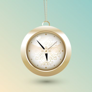 Pocket watch on gold chain. Vector illustration. clipart