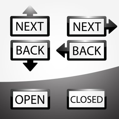 Back, Next, Open and Closed buttons set. clipart