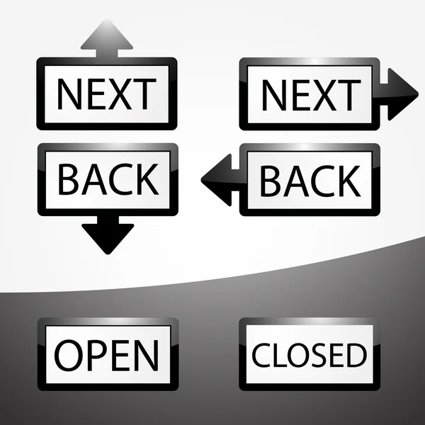 Back Next Open Closed Buttons Set — Stock Vector