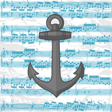 Vector anchor on a music sheet background clipart