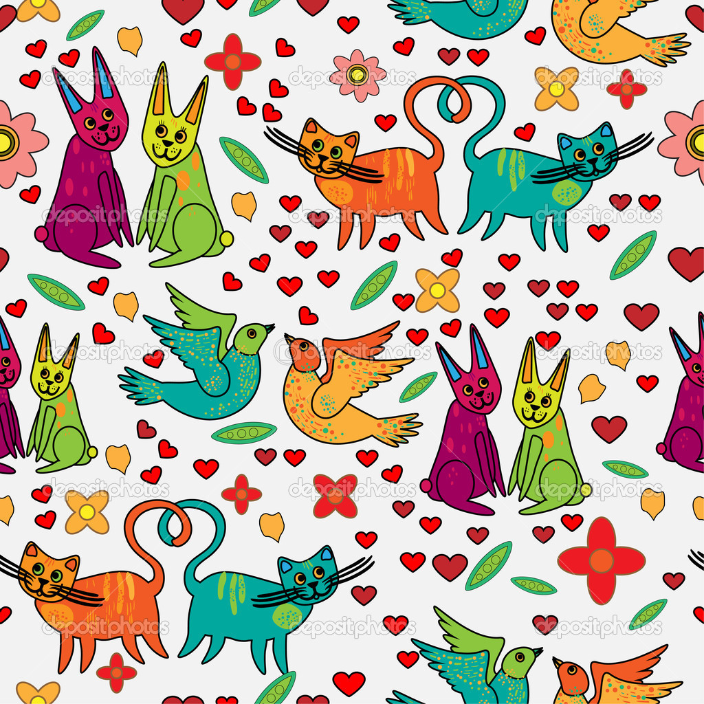 Vector background with animals in love.