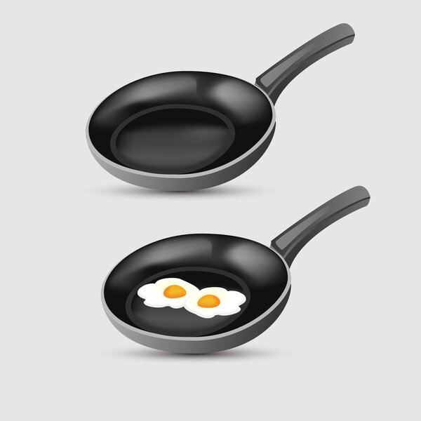 Fried eggs on frying pan. Vector illustration.