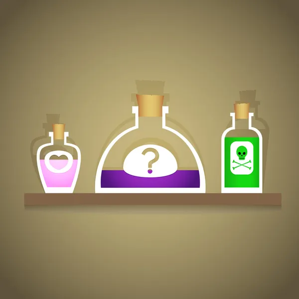 Ilustración Vectorial Botellas Con Diversos Líquidos — Vector de stock