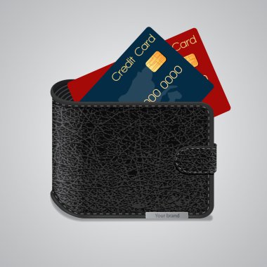 Leather wallet with credit cards inside. Vector illustration clipart