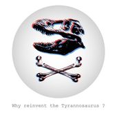 Warum Tyrannosaurus neu erfinden? Konzeptvektorillustration von Schädel und Knochen im Stil der Piratenflagge