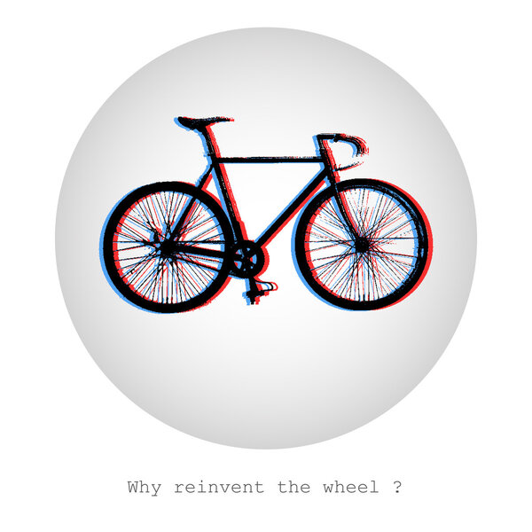 Зачем изобретать колесо? Концепция векторной иллюстрации велосипеда в пузыре
