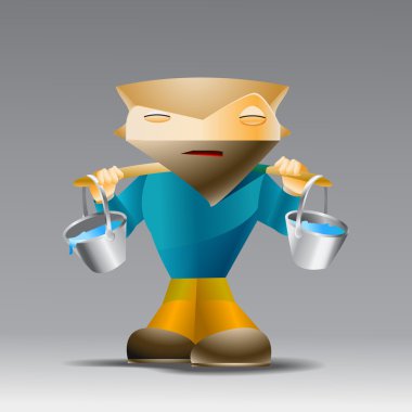 Cartoon man with buckets of water. clipart
