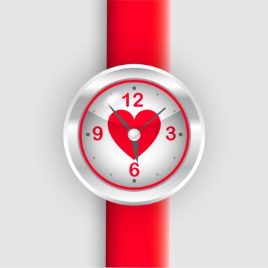 Vector red wrist watch with heart. clipart