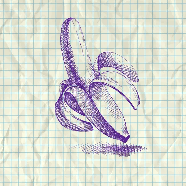 草绘的香蕉在笔记本纸上的插图 — 图库矢量图片