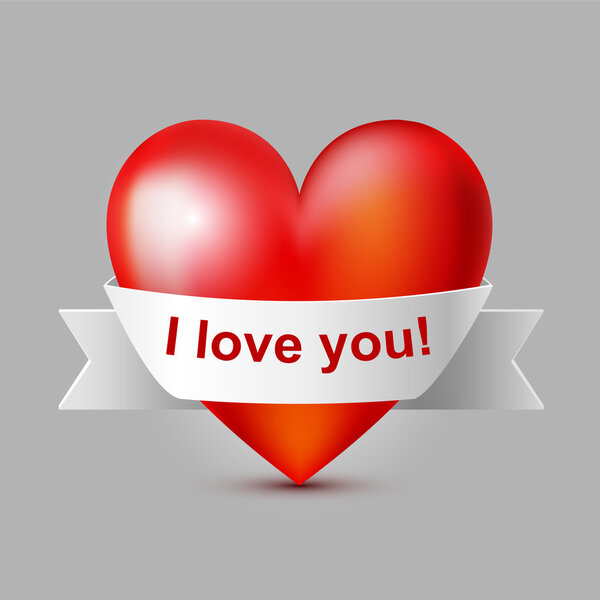 Vector illustration of a red heart with ribbon.