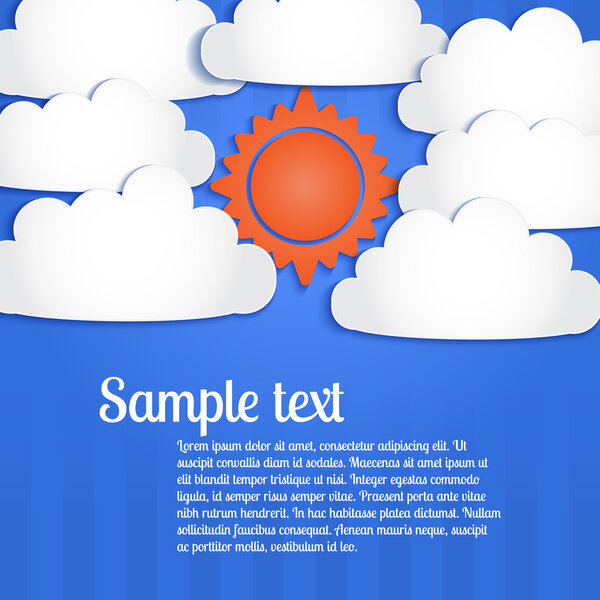 Vector background with clouds and sun in the sky.
