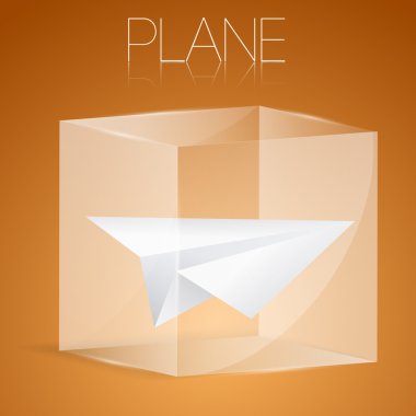 Paper airplane in glass box. Vector illustration. clipart