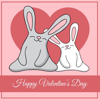 Vector greeting card with rabbits for Valentine's day. clipart