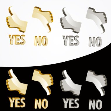 Vector gold Yes and No signs on black and white background. clipart
