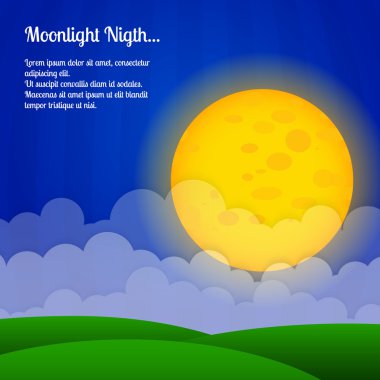 Vector background with clouds and big moon in the sky. clipart