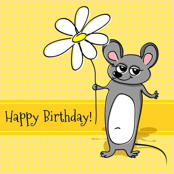 Vector greeting card with mouse for birthday.
