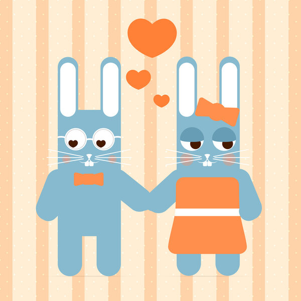 Vector cute couple of rabbit in love.
