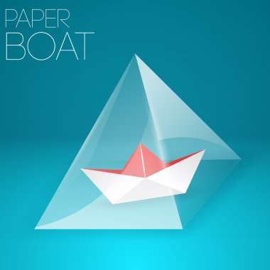 Paper boat in glass pyramid. clipart