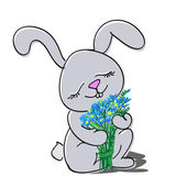 roztomilý králík s kyticí.