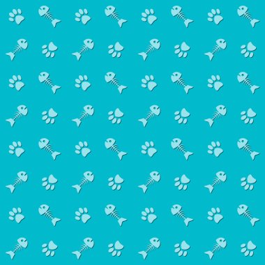 Background with cat paw print and fish bone clipart