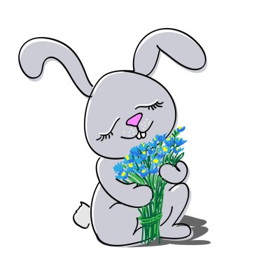 Cute rabbit with bouquet of flowers. clipart