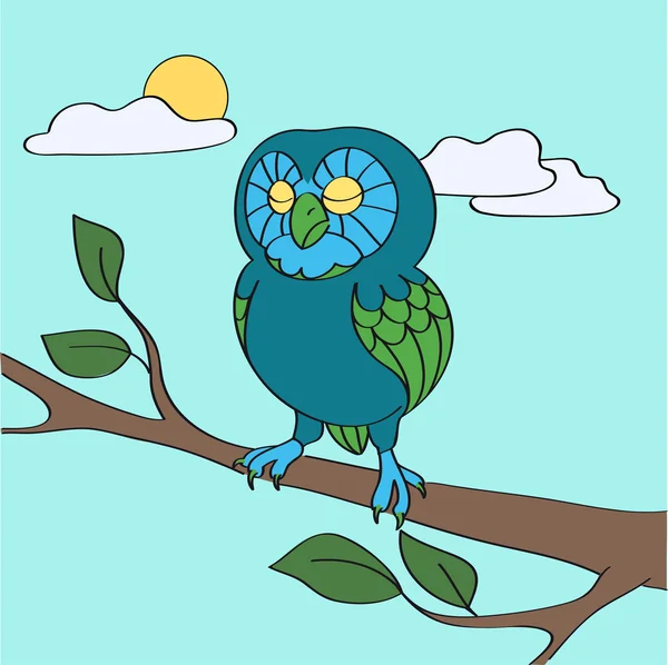 Blauwe Uil Overdag Vectorillustratie — Stockvector